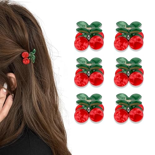 6PCS Pinzas para el Cabello con Diseño de Cereza, Clips Antideslizantes de Plástico para Mujeres
