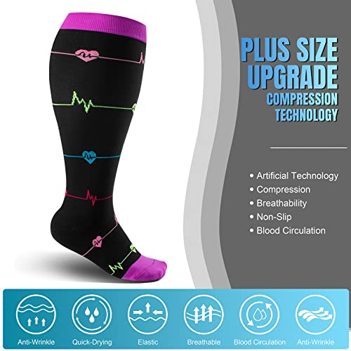 Image of 4Pairs Plus Size Compression Socks For Women&Men,Wide Calf Knee High Socks | Bropite plus-size knee high compression socks,wide calves for circulation swelling pregnancy nurses and travel