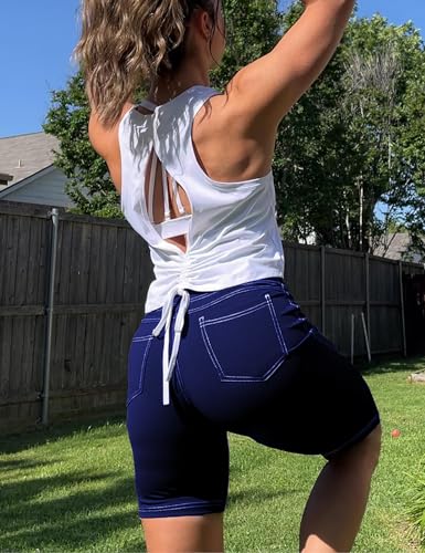 VOOVEEYA 5"/8" High Waisted Yoga Biker Shorts with Pockets for Women - Butt Lifting Workout Spandex Booty Gym Shorts3