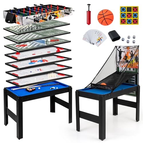 GYMAX Multi Game Table 48', 14 in 1 Combo Game Table w/Basketball, Billiards, Foosball, Ping Pong, Hockey, Shuffleboard, Bowling, Chess, Checkers, Backgammon,...