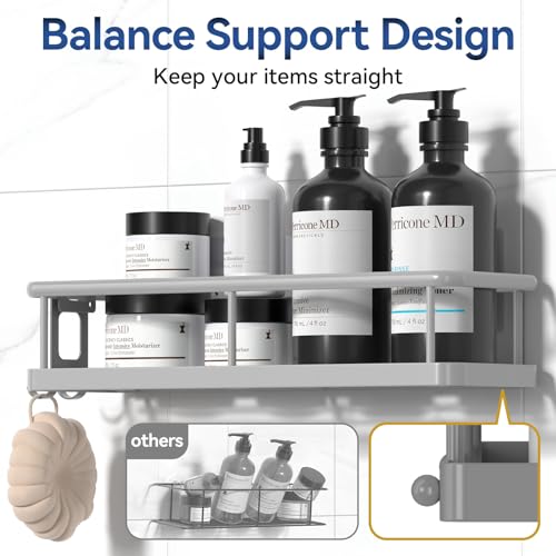 Image of YASONIC Shower Caddy Adhesive, No Drill Bathroom Organizers, with Removable Hooks and Soap Holder, Rust Proof Shelves, Wall-Mounted Holder, 3 Pack, Grey