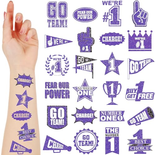 Landhoow Purple 240 Pcs School Spirit Tattoos Football Spirit Item