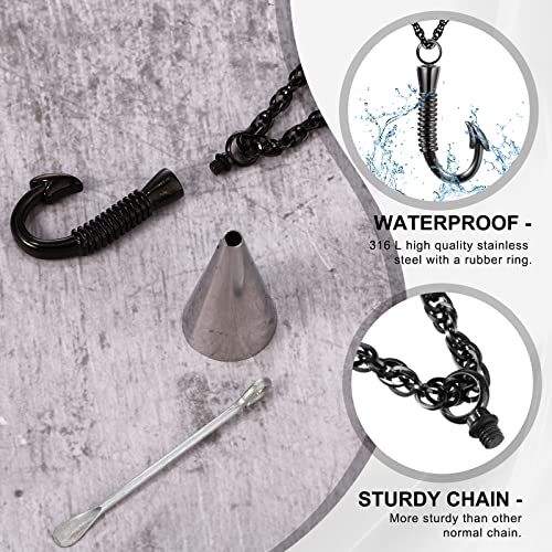 Set of 3 Fishing Hook Urn Necklace for Ashes Black Fish Hook Stainless Steel Cremation Jewelry Ash Keepsake Memorial Pendant for Men Father Day3