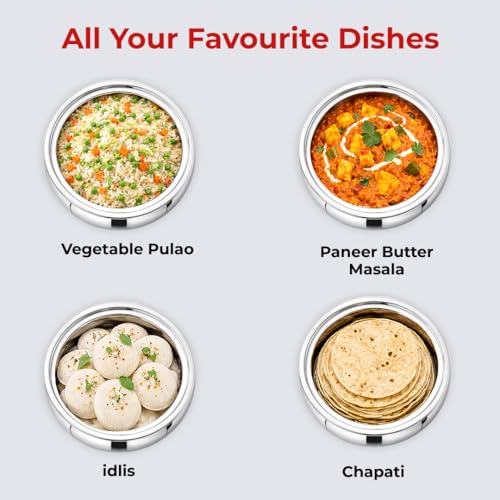 Image of AVIAS Onyx Press Type Stainless Steel 2000ml Casserole | Double Walled PUF Insulated Roti & Chapati Hot Box for Kitchen | Hot case for Rice & Gravy |2L
