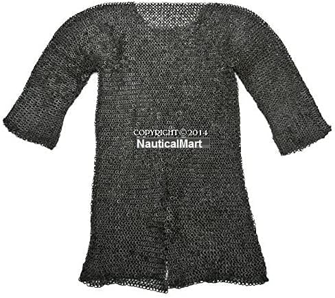Black Large Size Hauberk Round Ring Riveted Medieval Chainmail Shirt SCA LARP by Nauticalmart