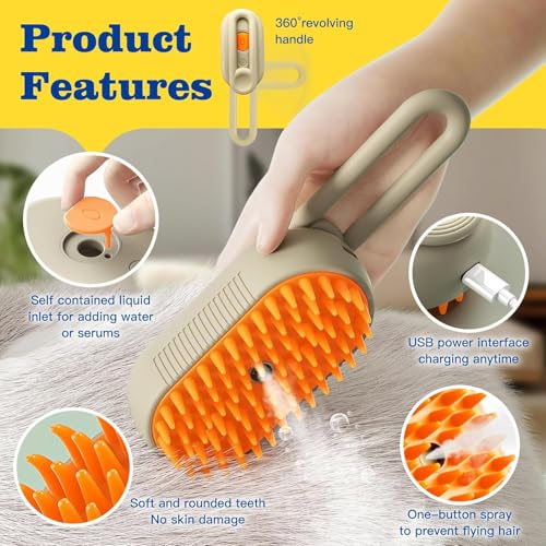 Image of 3-in-1 Rechargeable Cat Steam Brush for Shedding and Grooming - Self-Cleaning Pet Brush for Dogs and Cats - Massage, Clean, and Remove Loose Hair