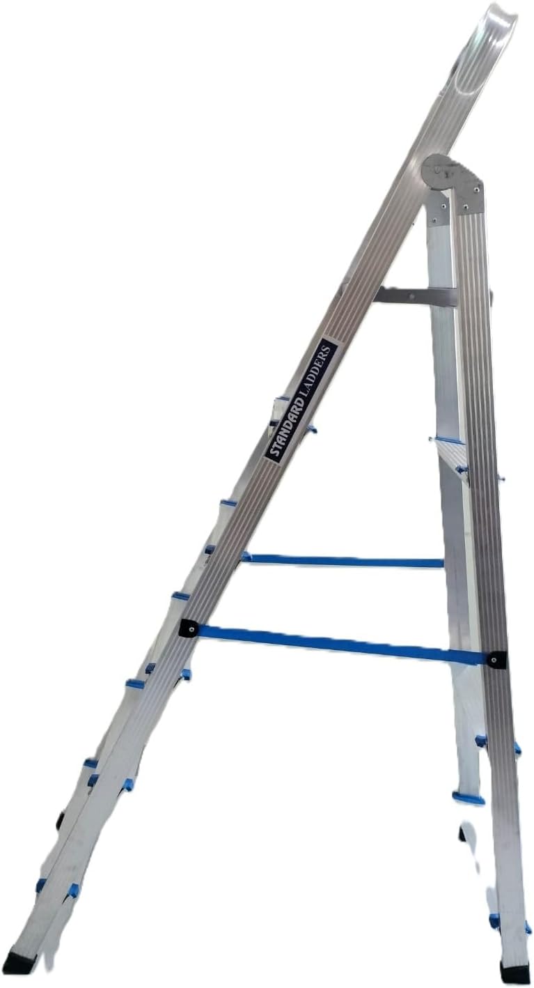Foldable Aluminium Ladder/Step Ladder for Home Use with Wide Anti-Slip Steps and Secured Joints (Silver-Blue, 6)