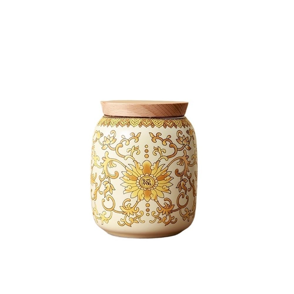 Bx9rE7tK3g Kitchen Storage Jar Ceramic Tea Canister With Lid High-grade Household Sealed Storage Jar For Kitchen Counter, Pantry, Decorative Ceramic Tea Canister(Yellow)