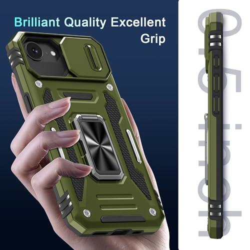 DEERLAMN Case for iPhone 17e/iPhone 16e 6.1-Inch with Slide Camera Cover+Screen Protector (2 Packs), Rotated Ring Kickstand Military Grade Shockproof Protective Cover-Olive Green by DEERLAMN - Image 7