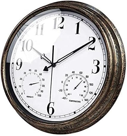 SBTXHJWCGLD Outdoor Garden Wall Clock, 18 Inch Large Retro Garden Clock with Thermometer and Hygrometer Waterproof Outdoor Clock Indoor Outdoor Decoration Outside Clock Mute Quartz Wall Clock