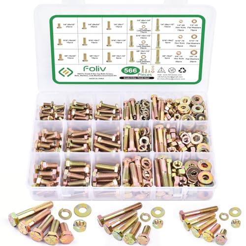 Foliv 566pcs Upgraded Grade 8 Bolt Assortment Kit, Including 1/4-20 5/16-18 3/8-16 Bolts Nuts Washers