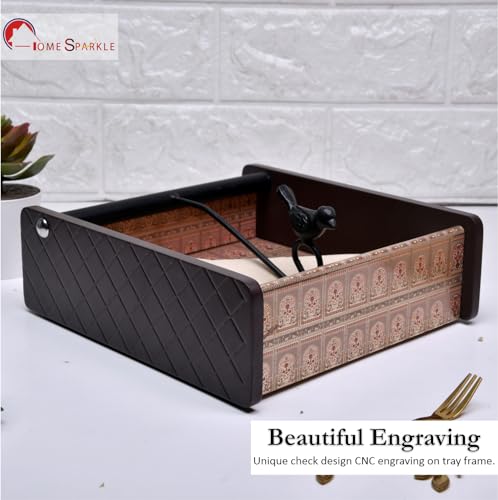 Image of Home Sparkle Napkin Storage - 1 Pack Table Napkin Holder Tray for Indoor & Outdoor Use | Kitchen, Dining, Restaurant & Home Decor (Brown-C6V48)