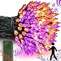 VTECHOLOGY 100 LED Motion Sensor Orange & Purple Halloween String Lights,33ft USB & Battery Operated Halloween Light String with Spooky Music for Halloween Holiday Indoor Decor