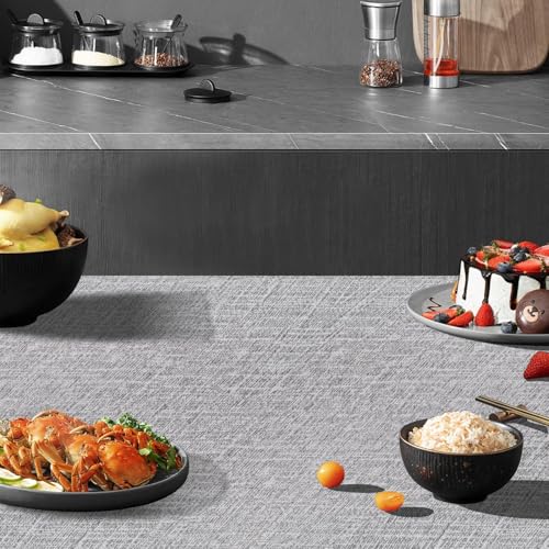 Yancorp 10ft Textured Fabric Gray Wallpaper Faux Grasscloth Grey Peel and Stick Wallpaper Self-Adhesive Linen Removable Cabinets Counter Top Liners