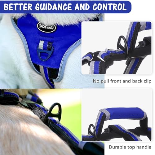 Image of Mihachi Escape Proof Dog Harness - No Pull Dog Harness with Handle, Soft Padded Reflective and Adjustable Full Body Pet Harness Vest for Medium Large Dogs Walking Hiking Training, Blue X-Large