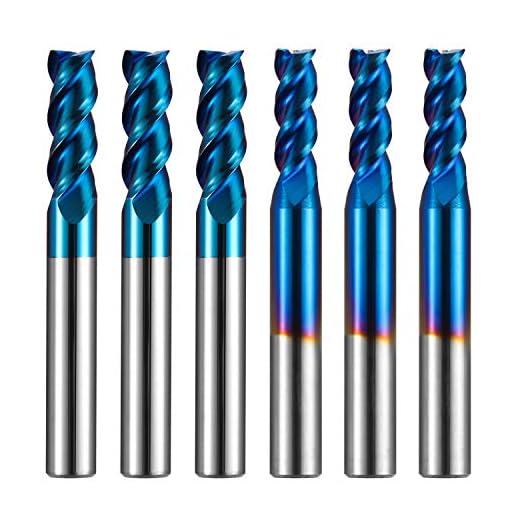 Genmitsu 6pcs 3-Flute Square End Mill for Aluminum Applications, Nano Blue Coat CNC Router Bits, High Feed U-Type Design, for Roughing and Finishing, 1/4’’ Shank, SN06A