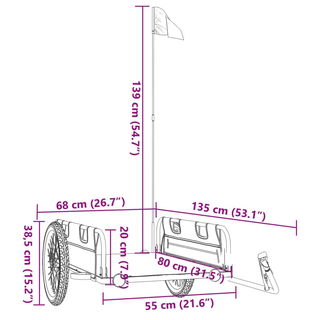 Przyczepa rowerowa niebieska z tkaniną Oxford i malowanym proszkowo żelazem, 135 x 68 x 38,5 cm, 45 kg, odblaski, flaga, składana, do transportu, dzieci, psów, zakupów, aktywności na świeżym