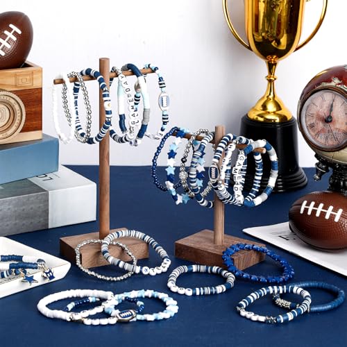 48 Pcs Game Day Football Charm Bracelets Football Mom Game Day Accessories Cheer Mom Blue Team Gifts Heishi Beaded Stack Bracelet Friendship Stackable Stretch Jewelry Outfit for Fans Women Men4