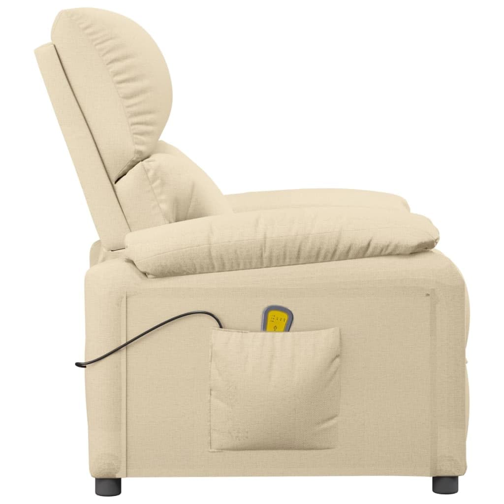 Poltrona massaggiante in tessuto color crema, con 6 punti di massaggio, funzione reclinabile manuale, funzionamento USB, schienale regolabile e poggiapiedi, per soggiorno, ufficio, camera da