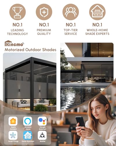Image of Kincmo Motorized Outdoor Shades for Patio Porch, Custom Outdoor Motorized Blinds with Remote, Waterproof & Windproof Patio Shades Work with Apple Home,Alexa,Google (Dark Grey-5% Openness)