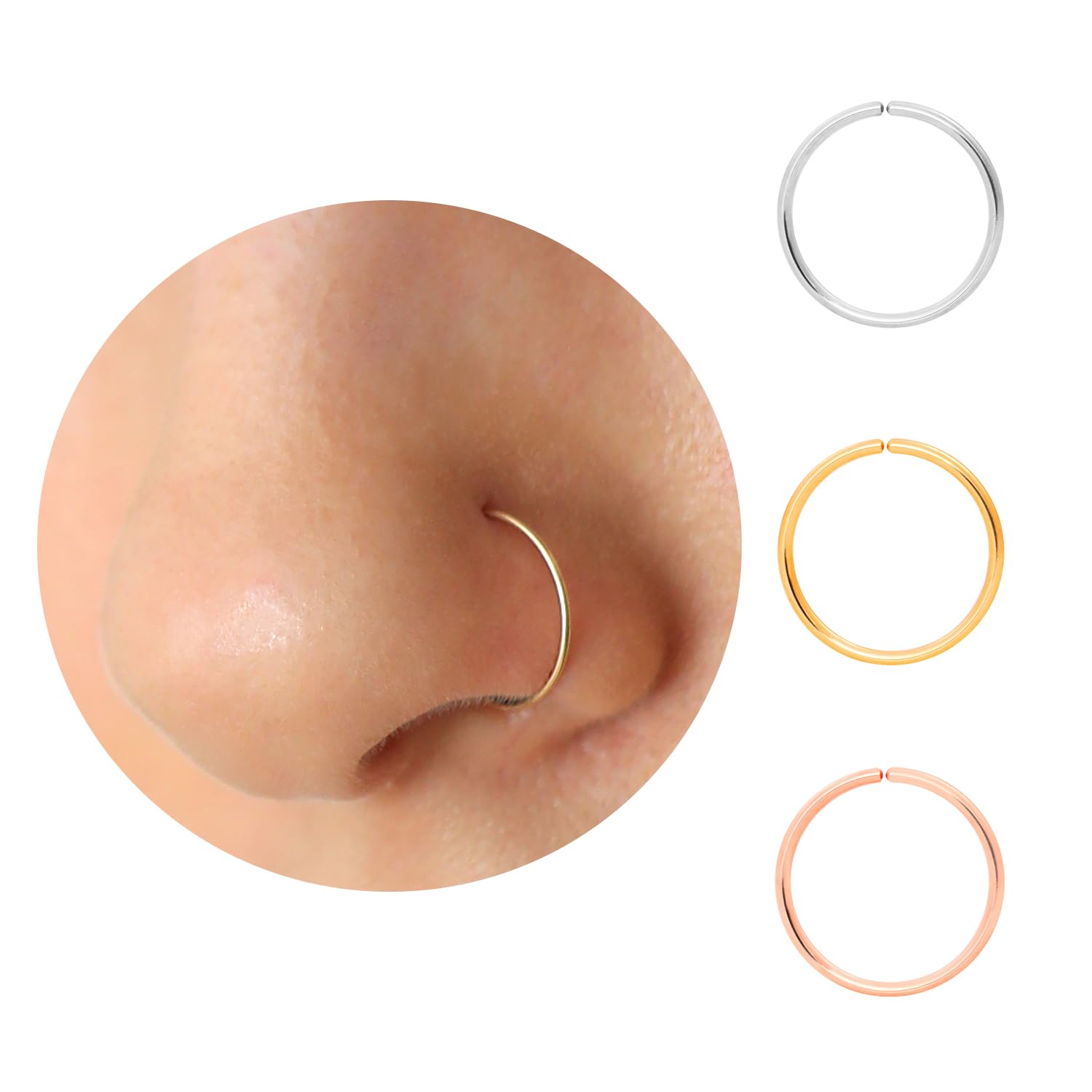 Thin Nose Rings Hoops for Women/Men,Tiny Small Gold Nose Rings 22g for Nose Piercings (1pc - 22 gauge - 9mm,14K Gold Filled)