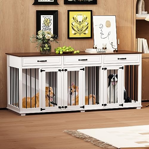 PIAOMTIEE Large Dog Crate Furniture with 3 Rooms, 94.5