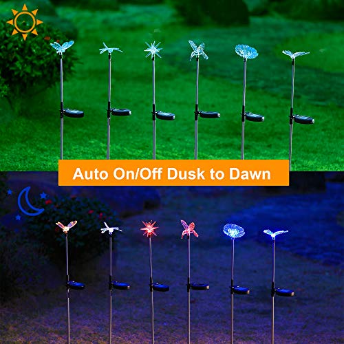 Maggift 6 Pack Outdoor Solar Figurine Lights, Solar Powered Garden Stake Light, Color Changing Led Landscape Lighting, Sparkling Star Flower Hummingbird Butterfly Dragonfly Bee For Patio Yard Pathway #TOP1