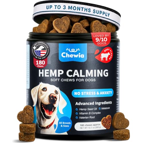 Image of Hemp Calming Chews for Dogs - Dog Calming Treats - Anxiety Relief for Dogs with L-Theanine, Chamomile Extract, Valerian Root - Dog Anxiety Relief for Travel, Vet Visits, Thunderstorms, Nail Trimming
