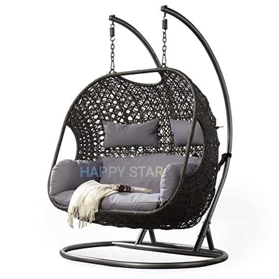 Iron Happy Star Outdoor Furniture Double Seater Swing (Black Swin...
