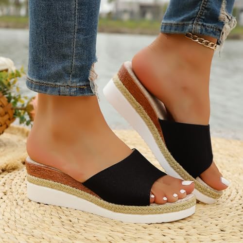 Women's Summer Slide Slippers Comfortable Mid Heel Sandals for Casual Beach Outings Fashionable Footwear with 6