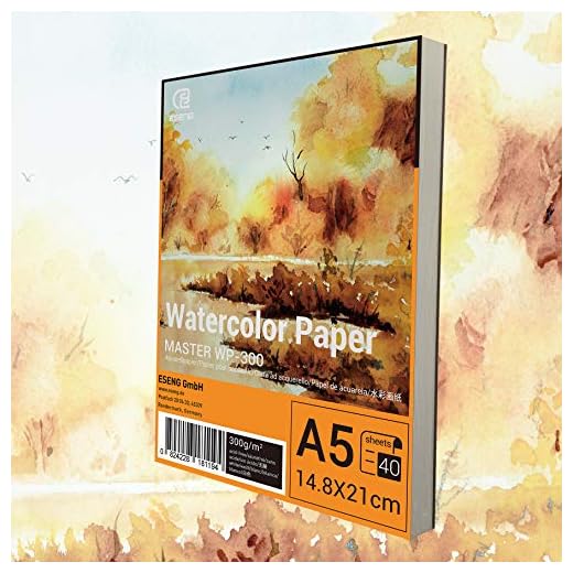ESENG® Papel de acuarela, A5 - 40 hojas - 300 g/m² - blanco, almohadilla de acuarela pulpa de madera, bloc de acuarela, Watercolor paper, para acuarela, dibujar y pintar