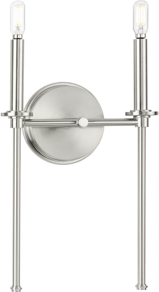 Progress Lighting Elara Collection 10.37 in. 2-Light Brushed Nickel New Traditional Vanity Light Clear Glass