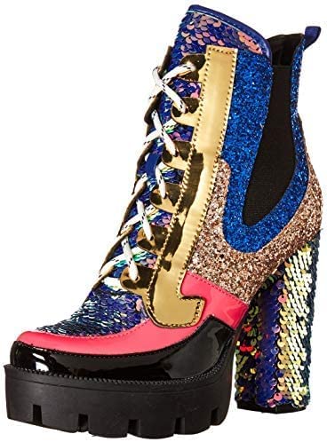 Cape Robbin Nell Gold Glitter Platform Chelsea Ankle Boots With Chunky Block Heels For Women Featuring A Sequined Tongue And Heel - Mermaid Size 11 #TOP14