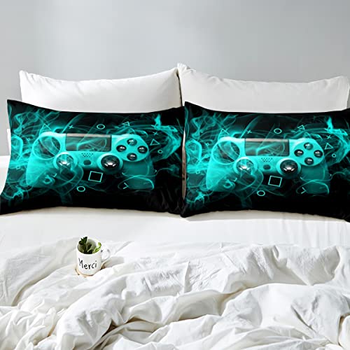 Loussiesd Jugendliche Gamer Bettbezug Set Blau Schwarz Geometrie Gaming Bettwäsche Set 135x200cm Gamepad Bettbezug Jungen Mädchen… – Ansicht 5