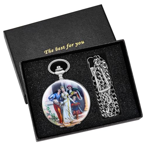 Montre de poche mecanique Tiong en acier et porcelaine au motif prince