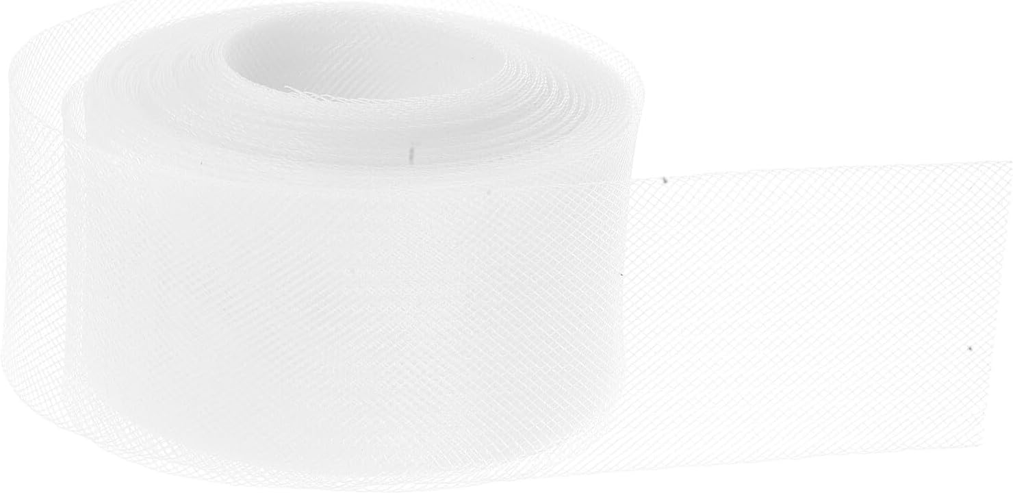 SUPVOX 5cm Wide White Polyester Elastic Horsehair Mesh Braid Roll 20m for Wedding Dress Dance Costume Sewing Craft Boning Trim Gown Accessory