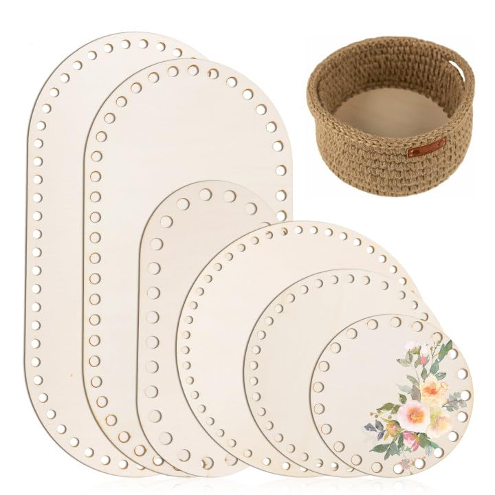 WUISOLQP 6 Stück Korbboden zum Häkeln Holzboden zum Häkeln Taschenboden Aus Holz Naturholzkorbboden korbboden Set für DIY Korbflechten Liefert Basteln 10/15/20/25/30cm Ovaler/Rund