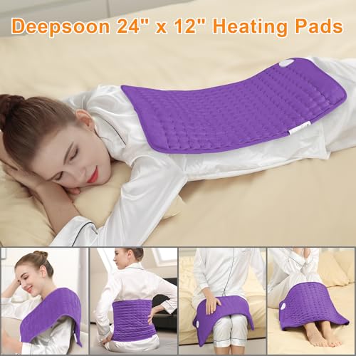 Image of Deepsoon Heating Pad,Electric Heating Pads for Back,Neck,Moist Heating Pad for Abdomen Shoulder Knee Legs,Dry /Moist Heat&Auto Shut Off,Mother's Day Birthday for Men and Women,Dark Purple,24x12 Inch