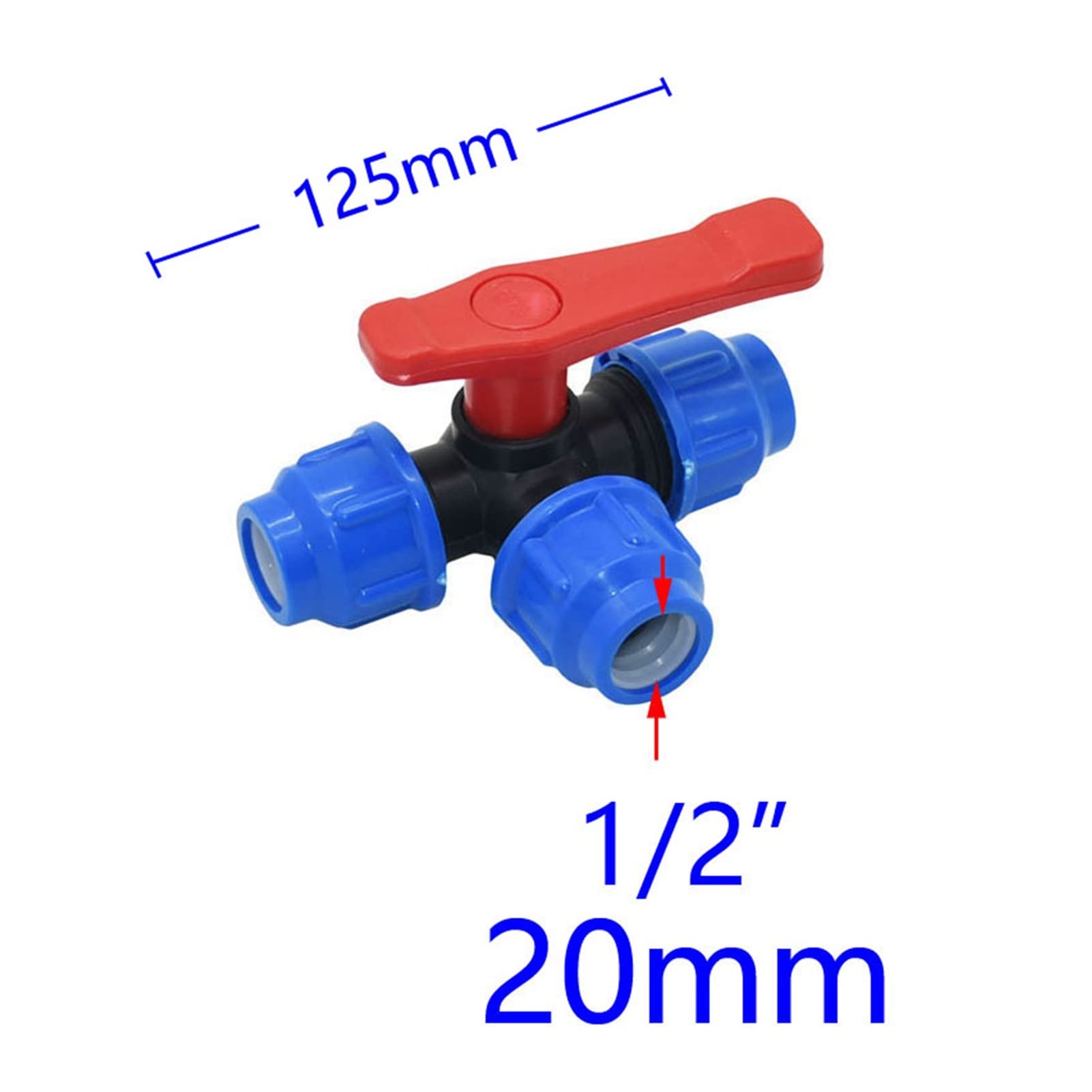 Adaptador de manguera de plomería de jardín 1/2 "3/4" 1 "1.25" 1.5 "2" Válvula de bola de plástico de tres vías T-tipo T EDUCACIÓN FÍSICA Conector rápido de conexión rápida 20/25 / 32/40 / 50 / 63mm