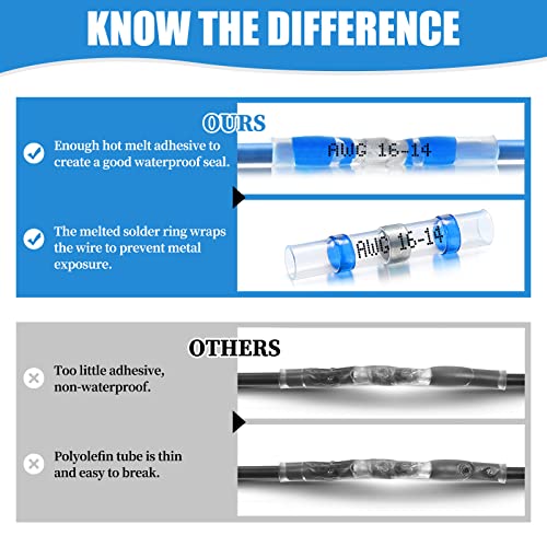 300Pcs Solder Seal Wire Connectors, Camtek Heat Shrink Butt Connectors Terminals Electrical Wire Connectors Insulated Waterproof Marine Automotive Copper Connectors Kits #TOP3