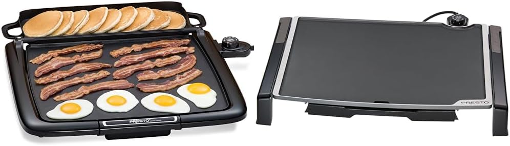 Presto 07023, Cool-touch electric Griddle/Warmer Plus & 19" X 15" 07073 Electric Tilt-N-fold Griddle, 19", Black