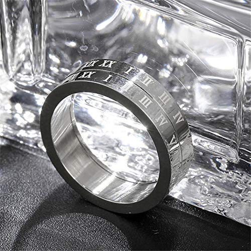 Image of PAURO Roman Numerals Spin Worry Ring | Unisex Stainless Steel, Roman Numerals Spin Worry Ring for Anxiety
