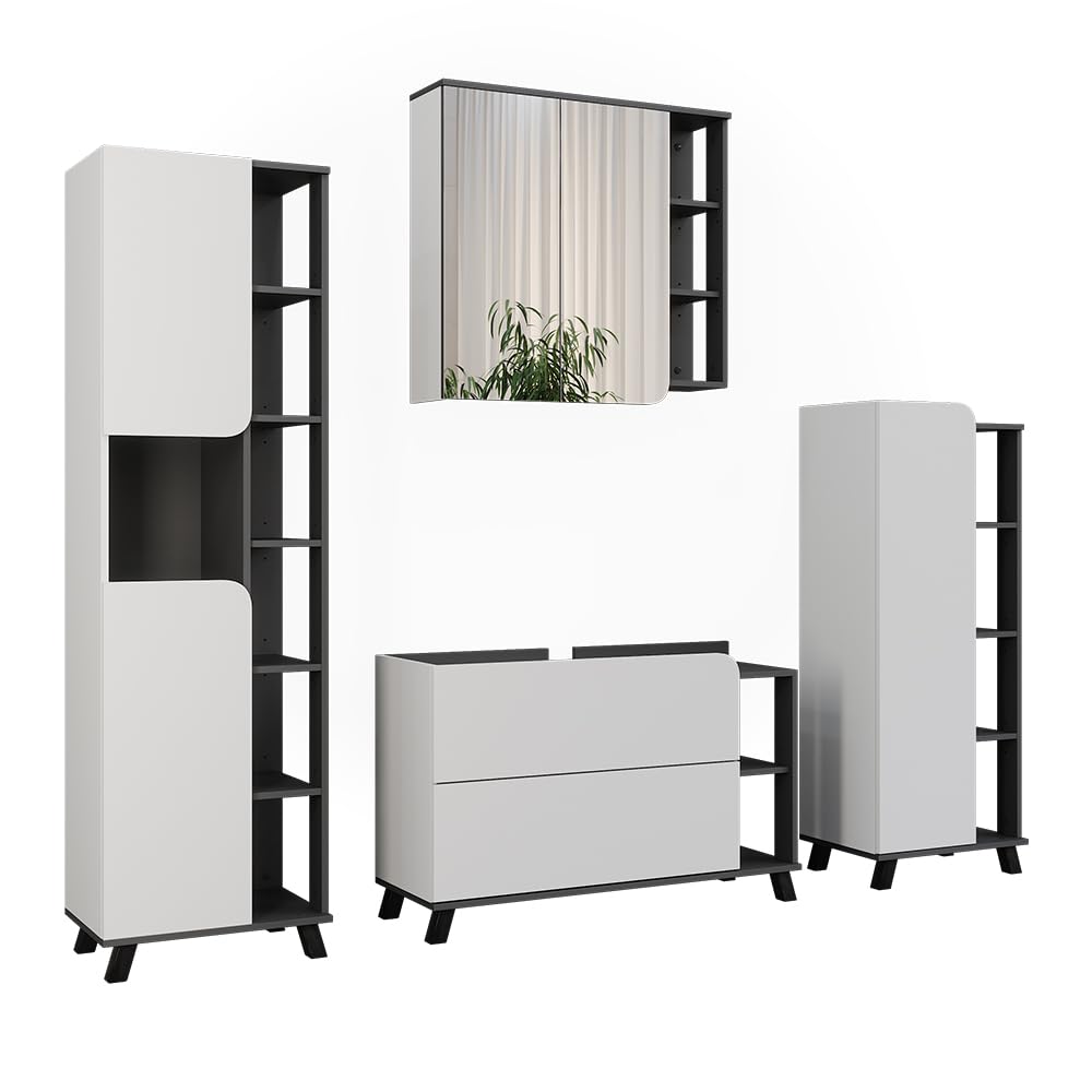 Vicco Badmöbel-Set Karen, Anthrazit/Weiß, 100 cm