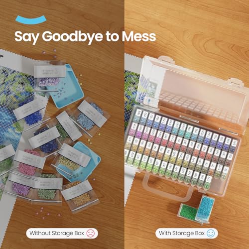 ARTDOT 64 Jars Storage Containers for Diamond Art Kits for Adults, Portable Storage Organizer with Sticker Labels for Diamond Painting Accessories and Tools