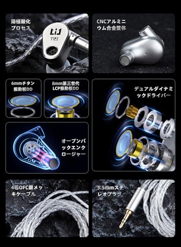 【2024年 の人気イヤホン 】 TRI DRACO 天龍 有線イヤホン イヤモニ カナル型 ハイエンド有線イヤフォン オープンバックエンクロージャー/ 2DD ノイズキャンセリング デュアルダイナミックドライバー/ 8mm第三世代LCP振動板DD 6mmチタン振動板DD/ 陽極酸化プロセス 最高の構成 バランスな音質表現 通勤/通学/スポ一ツ/音楽モニター用(3.5mmステレオ・プラグ