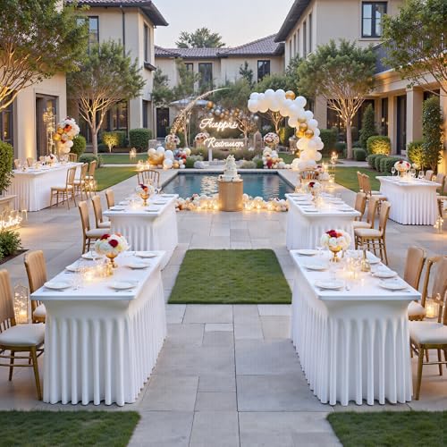 Image of 6ft White Spandex Tablecloth for Rectangle Tables, 2 Pack for Wedding Party
