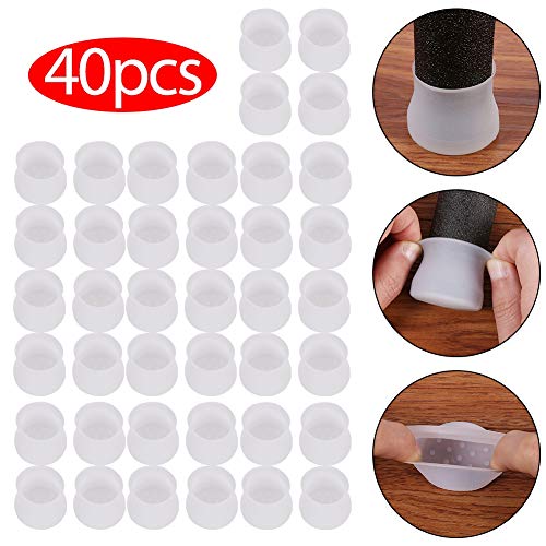 AIM Cloudbed Lot de 40 capuchons de chaise en silicone Transparent pour pieds carrés ronds pour éviter les rayures et le bruit sans laisser de traces