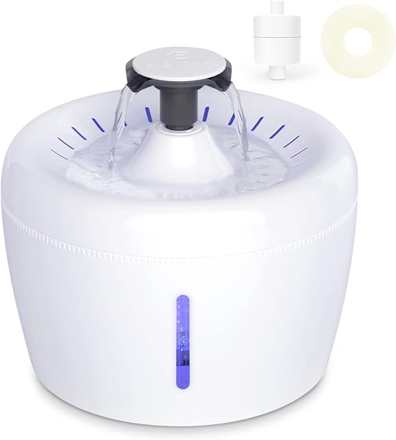 Cat Water Fountain, 2.5L Ultra-Quiet Pet Drinking Fountain with LED Water Level Window, Automatic Cat Fountain Water Bowl for Pet Cat Dog, BPA Free