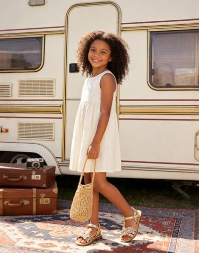 Image of PHIRAMIN Toddler Girl Sandals - Flower Girl Dress Shoes Open Toe Little Kid Flats