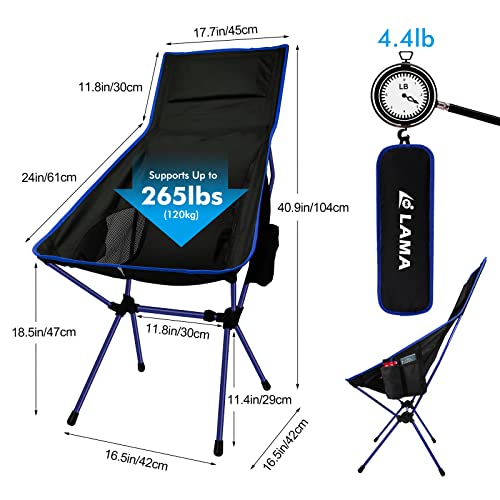 LAMA Camping Chair High Back Folding Chair Folding Fishing Chair Compact Beach Chair Ultralight Folding Chair Outdoor Chair with Carry Bag for Camping Tents Picnic Hiking Sunbathing Blue - Image 4